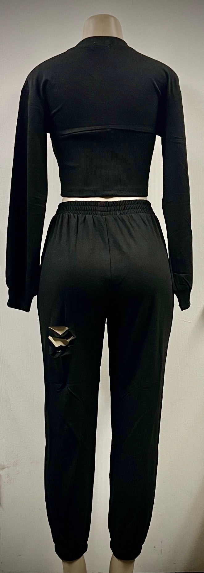 Black Long-Sleeve Halter Sweatsuit
