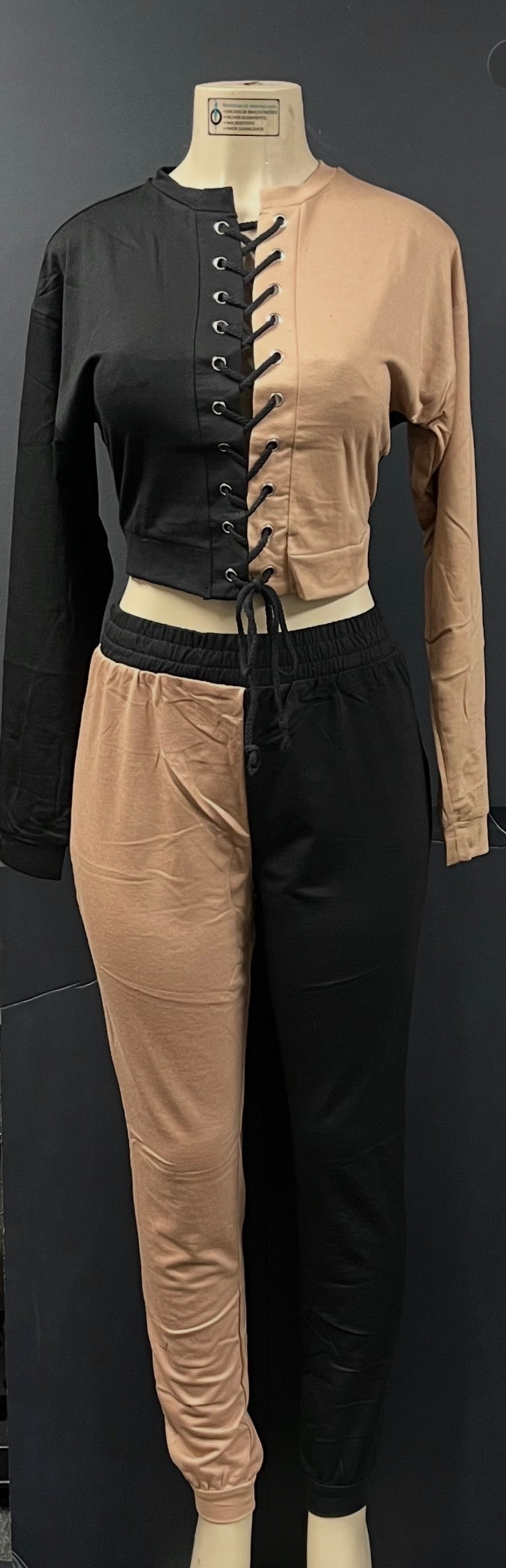 2 Piece Brown and Tan Sweat Suit